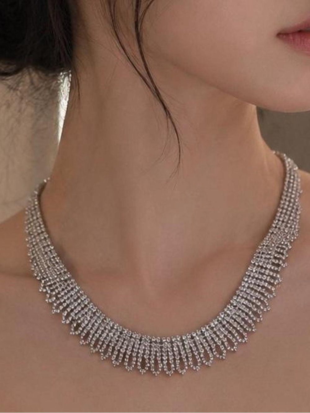 Radiant Multi-Row Rhinestone Collar Necklace - Picture 2 of 6